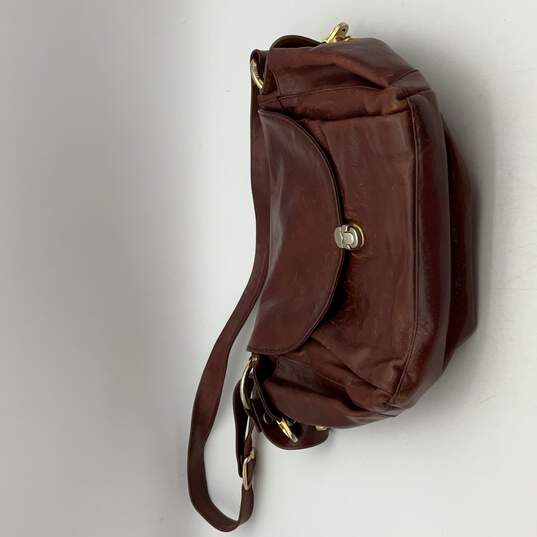 Marino Orlandi Womens Brown Leather Adjustable Strap Push Lock Crossbody Bag image number 2