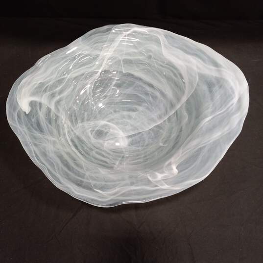 Large Hand Made Blue Swirl Glass Art Glass Centerpiece Bowl image number 2