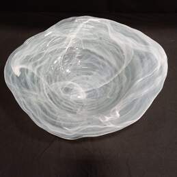 Large Hand Made Blue Swirl Glass Art Glass Centerpiece Bowl alternative image