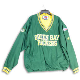 Mens Green Yellow V-Neck Green Bay Packers Windbreaker Jacket Size XL