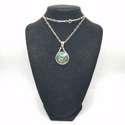 Sterling Silver Chrysocolla Pendant Paper-Clip Link Chain 23in Necklace 16.9g