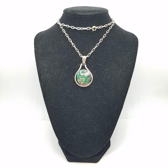 Sterling Silver Chrysocolla Pendant Paper-Clip Link Chain 23in Necklace 16.9g image number 1