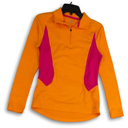 Womens Orange Pink Long Sleeve Mock Neck 1/4 Zip Pullover T-Shirt Size S
