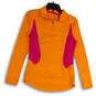 Womens Orange Pink Long Sleeve Mock Neck 1/4 Zip Pullover T-Shirt Size S image number 1