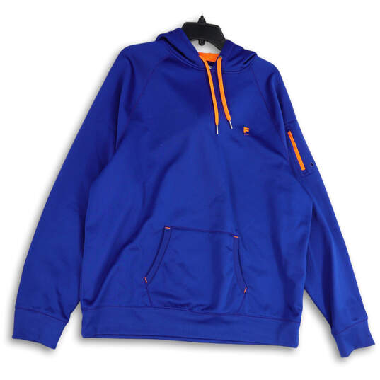 Womens Blue Orange Long Sleeve Drawstring Zipper Pocket Pullover Hoodie Size XXL image number 1