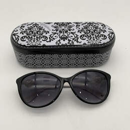 Womens Ferrara Black White Full-Rim Classic Cat-Eye Sunglasses With Case