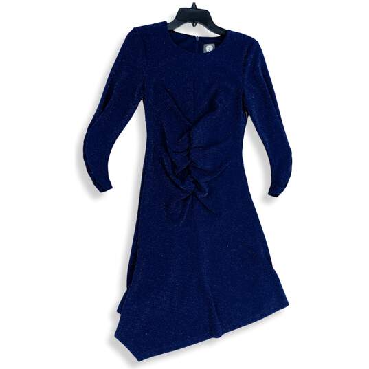 Vince Camuto Womens Blue Glitter Asymmetrical Hem Back Zip Bodycon Dress Size 8 image number 1