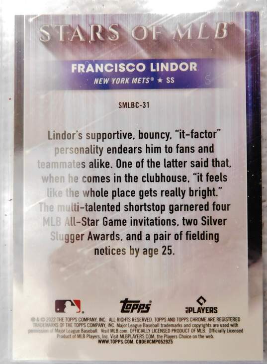2022 Francisco Lindor Topps Chrome Stars of MLB New York Mets image number 2