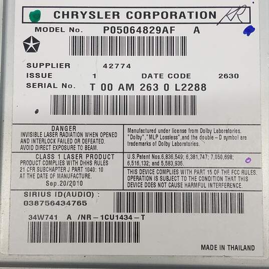 Chrysler P05064829AF Sirius GPS/Satellite Radio For Parts/Repair image number 2