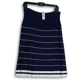 NWT Talbots Womens Navy White Striped Pleated Knee Length A-Line Skirt Size S