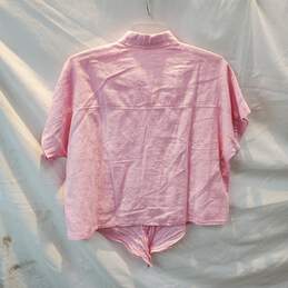 Madewell Pink Linen Blend Short Sleeve Tie Front Button Up Shirt Size L alternative image