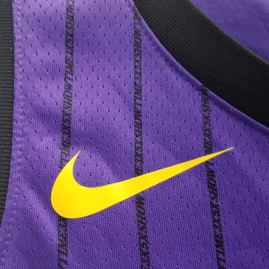 Nike Men's L.A. Lakers Lebron James #23 Purple Pin Striped Jersey Sz. L image number 5