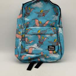 Womens Blue Flying Dumbo Printed Adjustable Strap Outer Pockets Backpack