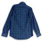 Mens Blue Green Plaid Long Sleeve Spread Collar Button-Up Shirt Size Medium image number 2