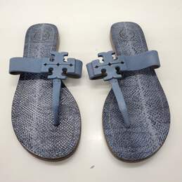 Tory Burch Women's Blue Snake Embossed Leather Thong Flip Flop Sandals Size 8M