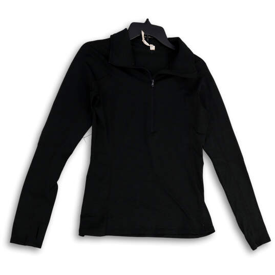 Womens Black Quarter Zip Mock Neck Long Sleeve Activewear Top Size M image number 1