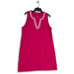 Lands' End Womens Pink Embroidered Sleeveless A-Line Dress Size L 14-16