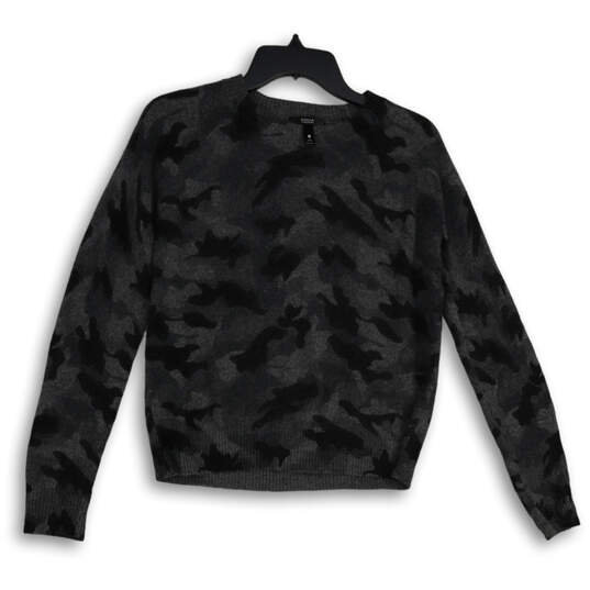 Womens Black Camouflage Crew Neck Long Sleeve Pullover Sweatshirt Size S image number 1