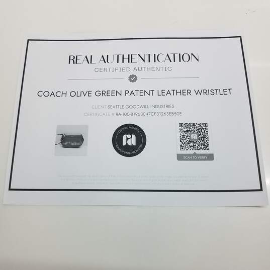AUTHENTICATED Coach Olive Green Patent Leather Wristlet image number 5