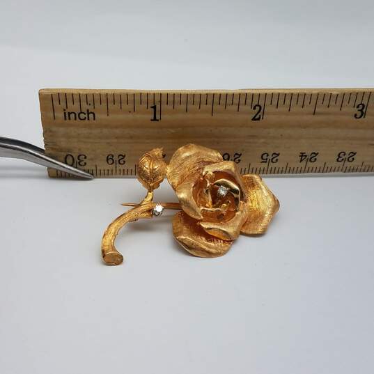 13k Gold Diamond Rose Brooch 9.4g image number 7