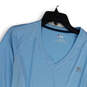 NWT Womens Blue Long Sleeve V-Neck Pullover Activewear T-Shirt Size Large image number 3