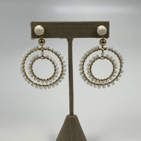Designer J. Crew Gold-Tone White Pearl Beaded Round Classic Drop Earrings image number 1