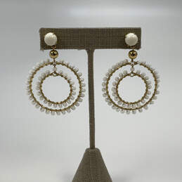 Designer J. Crew Gold-Tone White Pearl Beaded Round Classic Drop Earrings