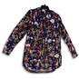 Womens Blue Floral Print Long Sleeve Pockets Full-Zip Hoodie Size Small image number 1