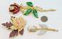 Multi Color Enamel Gold Tone Flowers & Leaves Brooches image number 10
