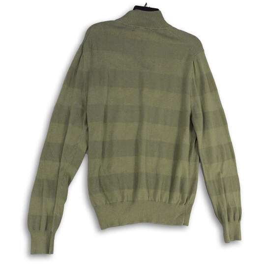 Mens Green Striped Long Sleeve Mock Neck Quarter Zip Pullover Sweater Sz M image number 2