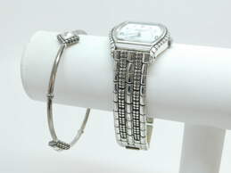 Brighton Designer Silver Tone Berne Analog Watch & CZ Bangle Bracelet 87.5g