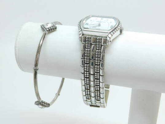 Brighton Designer Silver Tone Berne Analog Watch & CZ Bangle Bracelet 87.5g image number 1