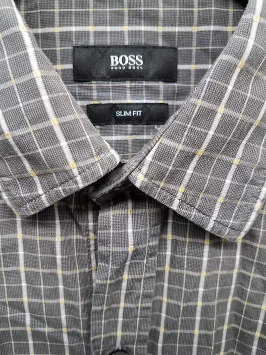 Hugo Boss Grey Check Long Sleeve Shirt Size 16.5 image number 3