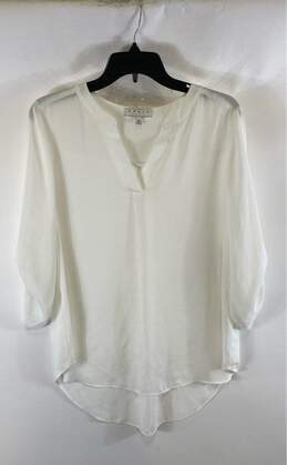 Chaus New York Womens White Sheer 3/4 Sleeve Pullover Blouse Top Size Medium