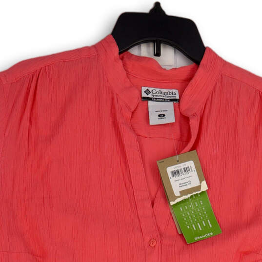 NWT Womens Pink Mandarin Collar Short Sleeve Button-Up Shirt Size 1X image number 3