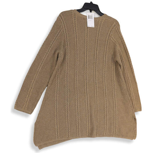 NWT Womens Tan Knitted Long Sleeve Side Slit Pullover Sweater Size 1X image number 2
