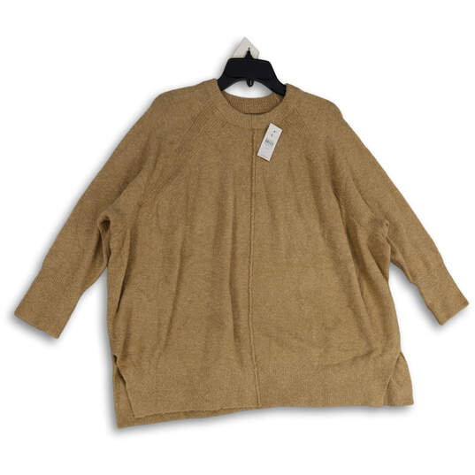 NWT Womens Tan Knitted Crew Neck 3/4 Sleeve Pullover Sweater Size Medium image number 1