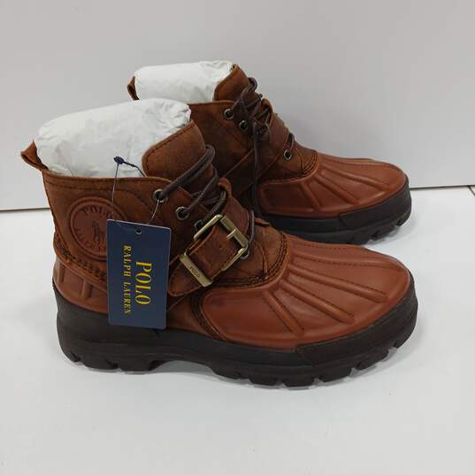 Polo Ralph Lauren Brown Leather Steel Toed Oslo Low BT WP Boots Size 7D NWT image number 4