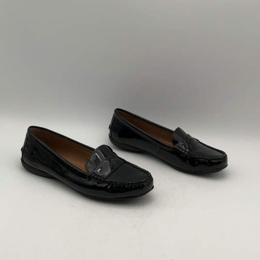 Womens Black Leather Moc Toe Casual Slip-On Loafer Shoes Size 10 B image number 2