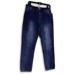 Womens Blue Denim Medium Wash Pockets Stretch Straight Leg Jeans Size 10