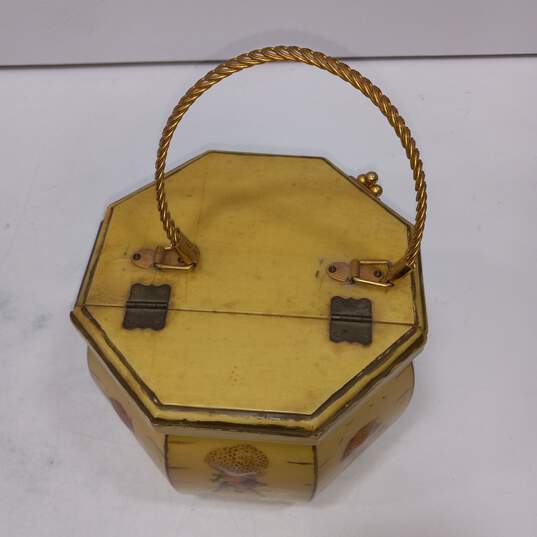 Vintage Decoupage Yellow With Pattern Wooden Purse image number 2