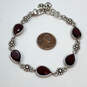 Designer Brighton Silver-Tone Red Crystal Cut Stone Flower Chain Bracelet image number 3