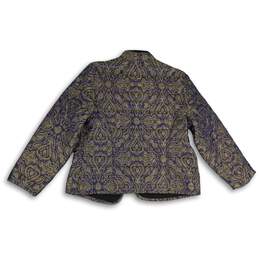 Chico's Womens Blue Gold Damask Collared Reversible Open Front Jacket Size 12/14 alternative image