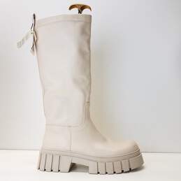 Zara Chunky Leather White Riding Boot Women US 11 EU 41