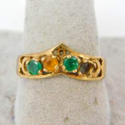 10K Yellow Gold Faceted Citrine & Green Glass Pointed Band Ring For Repair 2.1g alternative image