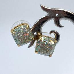 Designer Kate Spade Gold-Tone Opal Glitter Small Square Stud Earrings