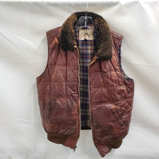 Comstock Genuine Leather Wool Blend Zip Up Vest Size 40 image number 1