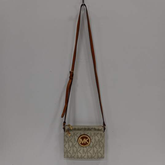 Michael Kors Brown And Cream Colored Crossbody Bag/Purse image number 1