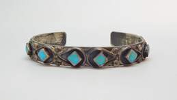 Signed A Cachini 925 Southwestern Turquoise Square Inlay Teardrops & Dotted Cuff Bracelet 21.2g