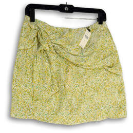 NWT Womens Yellow Green Abstract Front Knot Back Zip Mini Skirt Size L